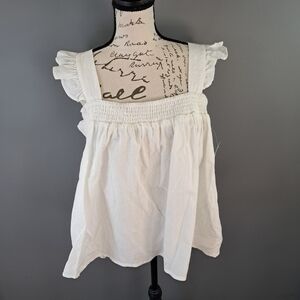 NWT Women's Size Medium Grace + Karma White Flutter Sleeves Tank Top Blouse